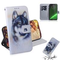 Witte Wolf patroon gekleurde tekening horizontale Flip lederen case voor Motorola Moto G7/Moto G7 Plus met houder & kaartsleuven & portemonnee