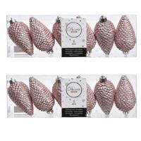 Kersthangers dennenappels - 12x st - lichtroze - glitter - 8 cm - kunststof - kerstversiering