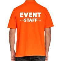 Event staff / personeel tekst polo shirt oranje voor heren - thumbnail