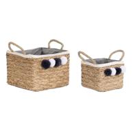 Mandenset DKD Home Decor Natuurlijk Natuurlijke Vezel Pompons 33 x 33 x 25 cm 2 Onderdelen