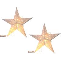 Verlichte kerstster lampion - Set van 2x stuks - zilver - papier - 40 cm - op batterijen - kerstdeco