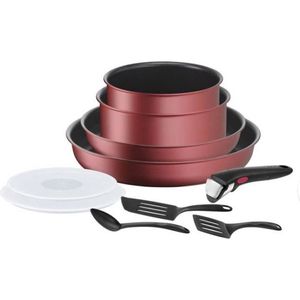 Tefal Ingenio L3989502 10-delige pannenset - 5 pannen - 2 deksels - 3 keukenbestek - 1 verwijderbare handgreep - rood