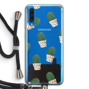 Cactusprint roze: Samsung Galaxy A50 Transparant Hoesje met koord