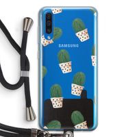 Cactusprint roze: Samsung Galaxy A50 Transparant Hoesje met koord