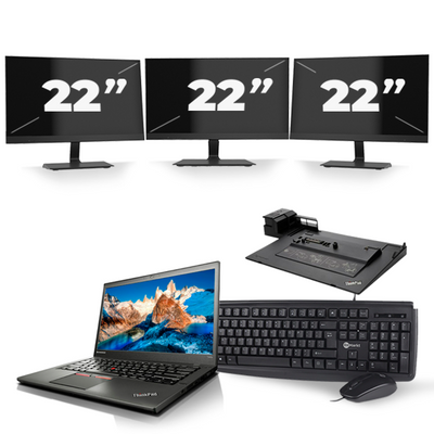 Lenovo ThinkPad T450s - Intel Core i7-5e Generatie - 14 inch - 8GB RAM - 256GB SSD - Windows 11 + 3x 22 inch Monitor