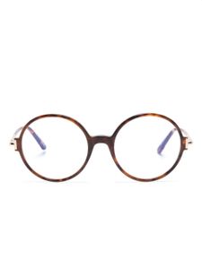 TOM FORD Eyewear lunettes de vue rondes à effet écailles de tortue - Marron