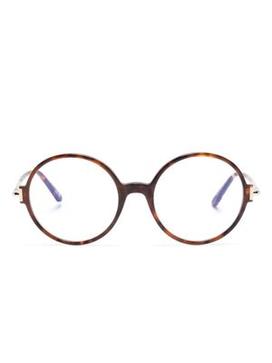 TOM FORD Eyewear lunettes de vue rondes à effet écailles de tortue - Marron