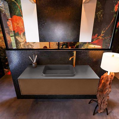 Badkamermeubelset Mondiaz Erin 120 cm met 1 Lade met RIDGE Wastafel Midden Dark grey met 1 kraangat Greeploos Mat Rust