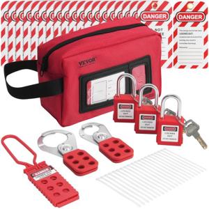 VEVOR Elektrische Lockout Tagout Kit, 26-delige Loto-beveiligingsset inclusief hangsloten, grendels, tags, nylon riemen en draagtas, Lockout Tagout-beveiligingshulpmiddelen