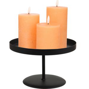 LED kaarsen/stompkaarsen - 3x st - perzik oranje - met zwart rond kaarsenbord 22 cm