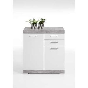 Commode Bristol XL - betonkleur/wit edelglans - 89,9x80x49,9 cm - Leen Bakker