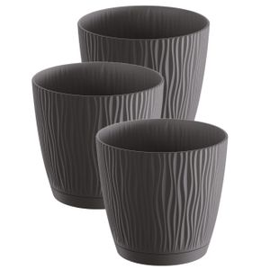 3x stuks stijlvolle kunststof plantenpot/bloempot dia 19 cm/hoogte 17.5 cm Waves antraciet grijs