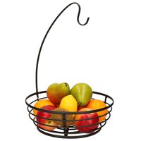 Metalen fruitmand/fruitschaal met bananenhouder zwart rond 28 x 40 cm - thumbnail