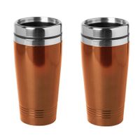 2x stuks rVS Warmhoudbeker/warm houd beker metallic oranje 450 ml