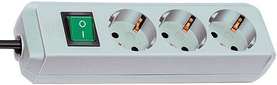Brennenstuhl Eco-Line met schakelaar 3-voudig lichtgrijs 1,5 m H05VV-F 3G1,5 - 1152350015