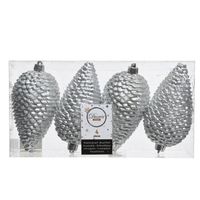 12x Zilveren dennenappels kerstballen 12 cm kunststof glitter - Kersthangers