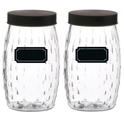 Voorraadpot/bewaarpot Mora - 4x - 2L - glas - zwart - incl. etiketten