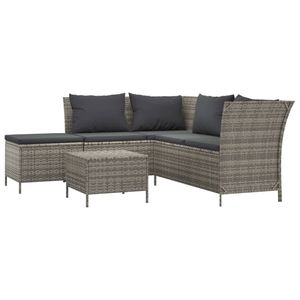 vidaXL 4-delige Loungeset met kussens poly rattan grijs