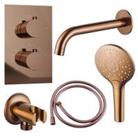 Fortifura Calvi Badkraan set - uitloop - 22cm inkortbaar - gladde slang - ronde handdouche - inbouwdeel - wandhouder - geborsteld koper PVD SW799407/SW970045/SW970047/SW1122515/SW1159496