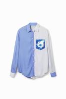 T-shirt patch strepen bloem - BLUE - S