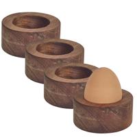 Home deco factory eierdop - 8x - acacia hout - donkerbruin - rond - 6,5 x 6,5 cm