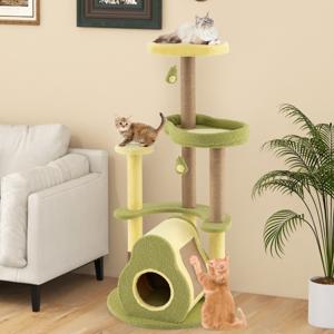 Avocado-Vormige Kattenboom Kattentoren met Meerdere Niveaus Zelfreinigende Borstel Leuke Pompons Klimrek voor Binnenkatten