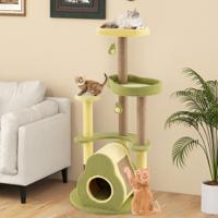Avocado-Vormige Kattenboom Kattentoren met Meerdere Niveaus Zelfreinigende Borstel Leuke Pompons Klimrek voor Binnenkatten