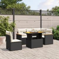 6-delige Loungeset met kussens poly rattan zwart