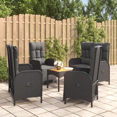 5-delige Tuinset met kussens poly rattan zwart