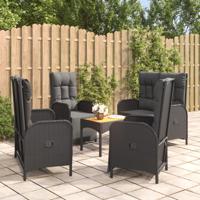 5-delige Tuinset met kussens poly rattan zwart