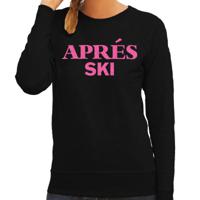 Apres ski sweater dames - Apres ski - zwart - glitter roze - wintersport - skieen/snowboarden - thumbnail