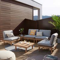 Kave Home Loungeset 'Viridis' 4 fauteuils + 2 tafels, Acaciahout Kave Home Loungeset 'Viridis' 4 fauteuils + 2 tafels, Acaciahout
