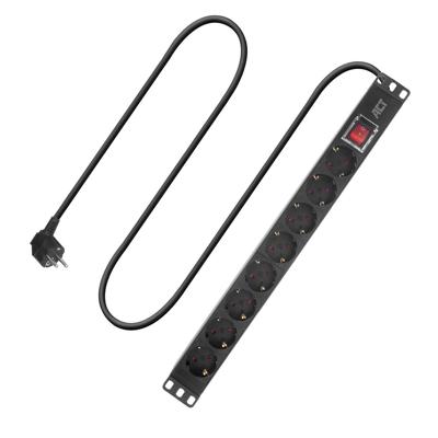 ACT PD3005 Stekkerdoos PDU 19" CEE7/7 8-voudig Type F | H05VV-F 3G1.5 | Zwart | 2,5 meter