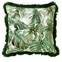 Dutch Decor - FAUNA - Sierkussen velvet 45x45 cm - botanische print - franjes - Chive - groen