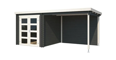 Blokhut met overkapping Helena 472x230 Carbon Grey-Wit - Outdoor life