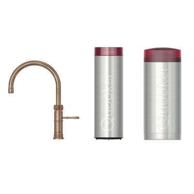 Quooker Classic Fusion Round Keukenkraan Set - Kokend Warm- en Koud Water - Messing Patina - met COMBI+ Reservoir & CUBE - Direct Gekoeld Bruisend Water