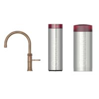 Quooker Classic Fusion Round Keukenkraan Set - Kokend Warm- en Koud Water - Messing Patina - met COMBI+ Reservoir & CUBE - Direct Gekoeld Bruisend Water
