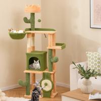 Krabpaal Cactus 160 cm Kattenboom met Kattenmand Platforms Sisalpalen Mand Krabplank en Speelgoed Kattenkrabpaal Groen + Oranje
