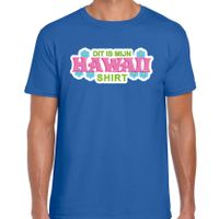 Hawaii shirt zomer t-shirt blauw met roze letters voor heren - thumbnail