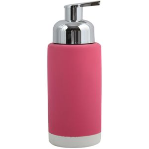 Zeeppompje/zeepdispenser Enzo - keramiek - fuchsia roze/zilver - 6.5 x 18 cm - 275 ml