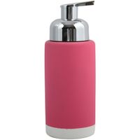 Zeeppompje/zeepdispenser Enzo - keramiek - fuchsia roze/zilver - 6.5 x 18 cm - 275 ml