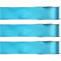 3x Hobby/decoratie turquoise satijnen sierlinten 1,5 cm/15 mm x 25 meter