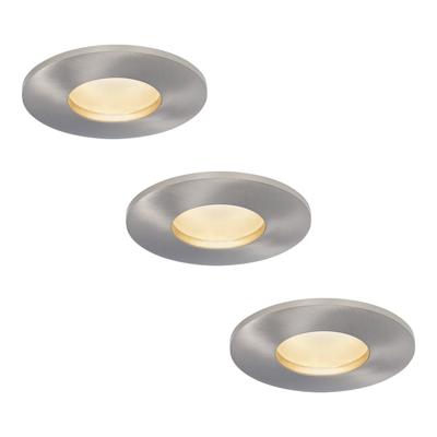 Set van 3 Vegas - LED platte inbouwspots met lage inbouwdiepte 60mm - 3,8 Watt 270 Lumen - 4000K Neutraal wit - GU10 LED Module - Dimbaar - Rond - IP44 voor badkamer, buiten en binnen - RVS