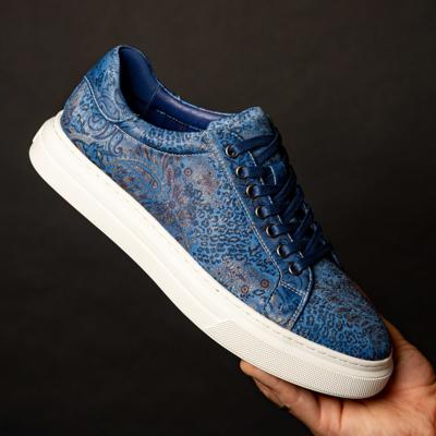 Blue Paisley Panther Sneakers Lureaux - Handgemaakte Nette Schoenen Voor Heren