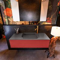 Badkamermeubelset Mondiaz Erin 120 cm met 1 Lade met RIDGE Wastafel Midden Dark grey met 1 kraangat Greeploos Mat Fire