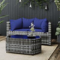 3-delige Loungeset met kussens poly rattan grijs