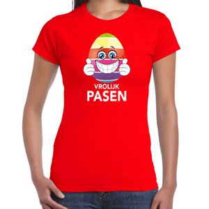 Paasei met duimen omhoog vrolijk Pasen t-shirt rood voor dames - Paas kleding / outfit