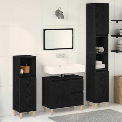 Badkamermeubelset 3 pcs Zwart 30 x 30 x 180 cm Bewerkt hout