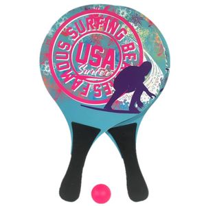 Houten beachball set met USA surfing print   -