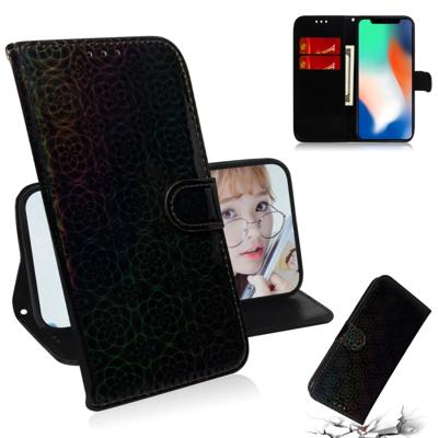 Voor iPhone X/XS effen kleur kleurrijke magnetische Buckle horizontale Flip PU lederen draagtas met houder & kaartsleuven & portemonnee & Lanyard (zwa